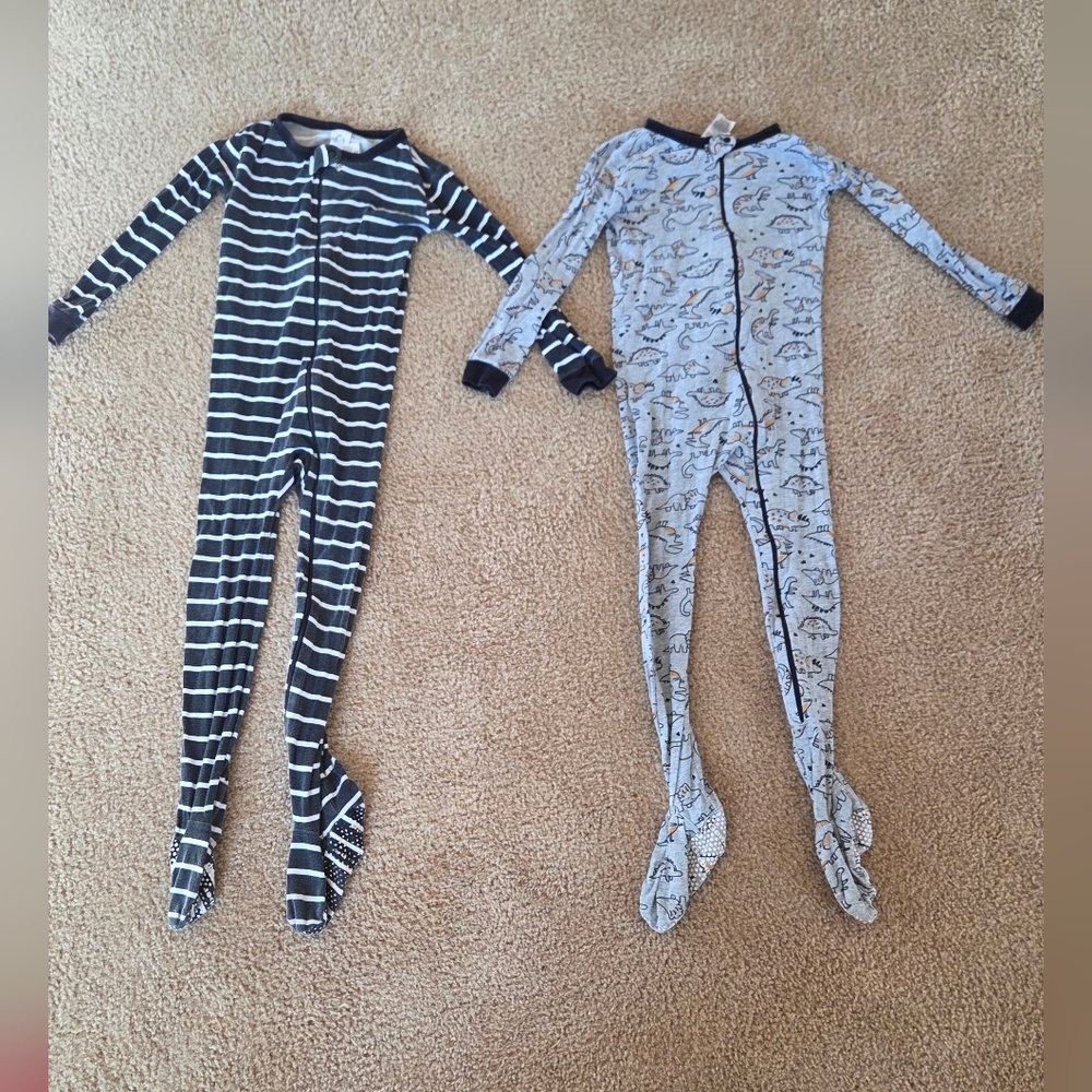 Striped and Printed Kids One Piece Footy Pajamas - Set Of 2